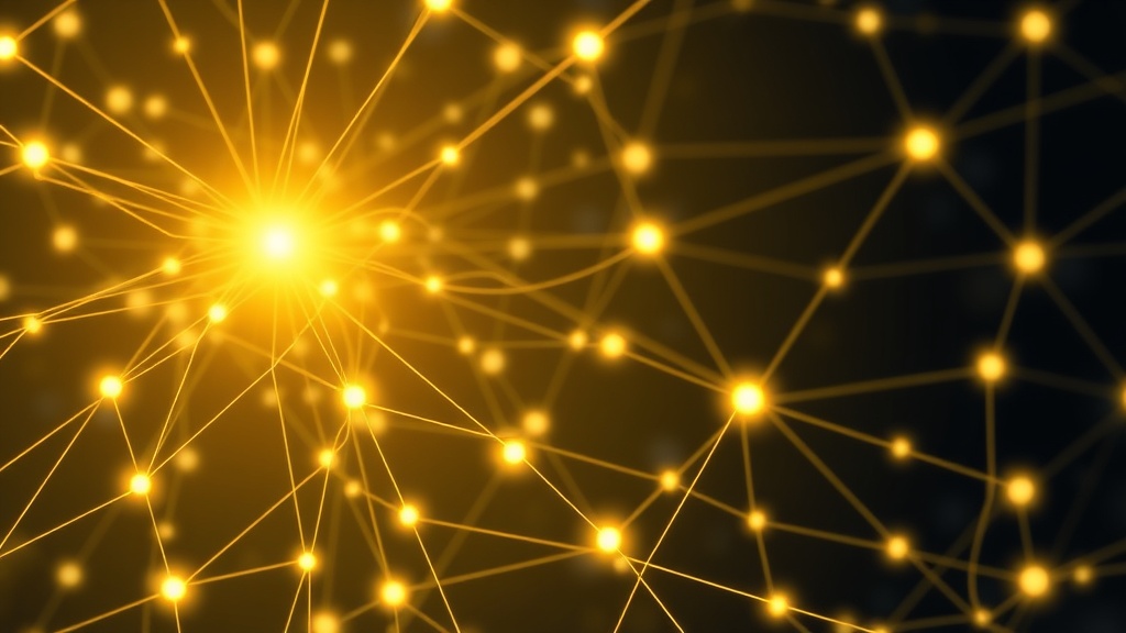 A tangled web of glowing connection lines representing a social network algorithm, with one bright thread standing out from the rest